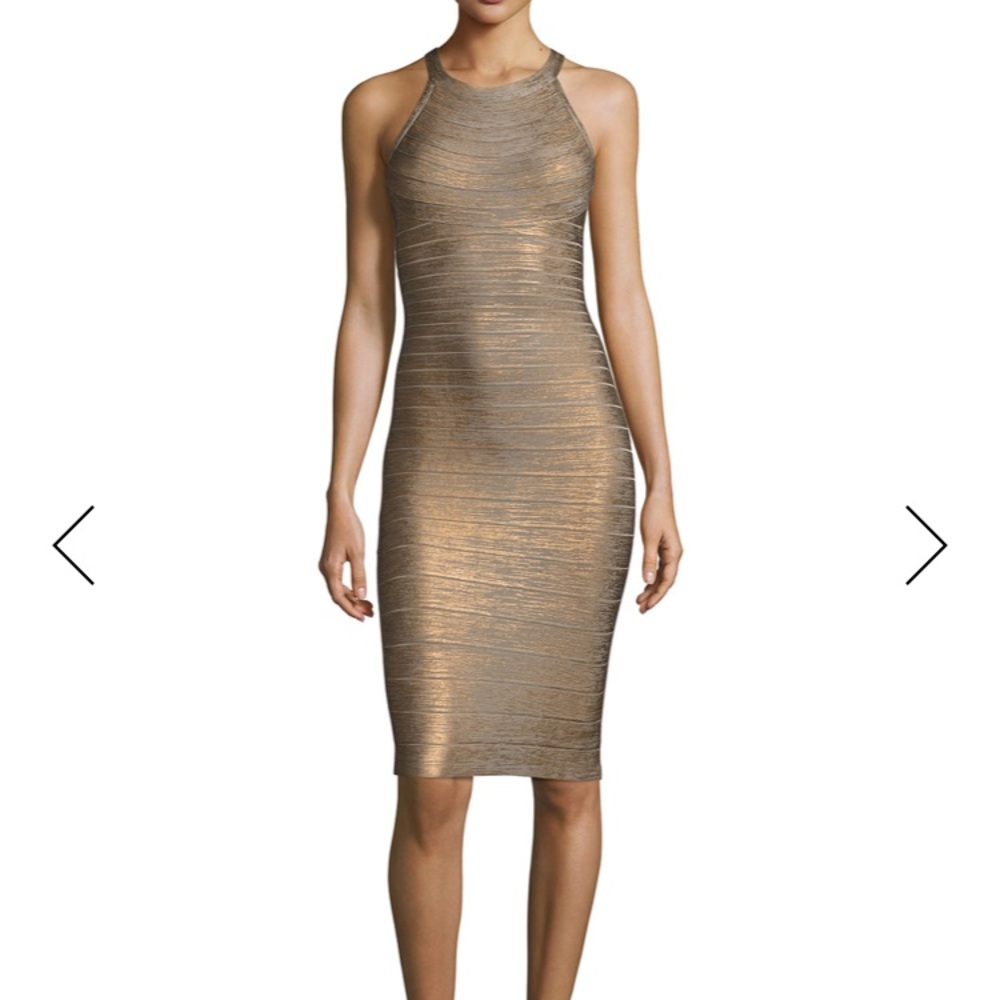 Herve leger gold bandage dress